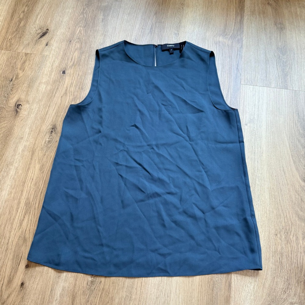 Theory Womens Silk Sleeveless Shell Top Dark Teal Blue Size XSP Back Keyhole